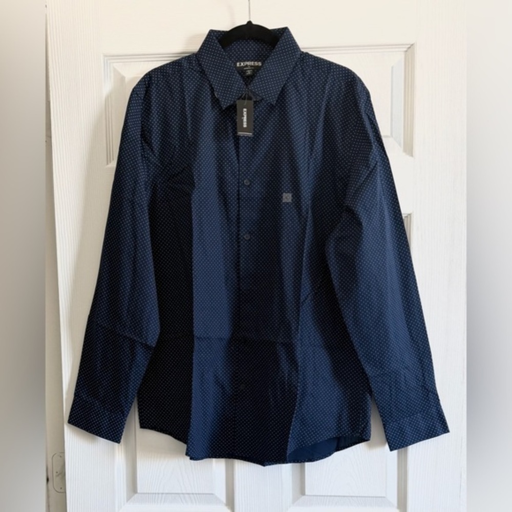 NWT Express Men's Dark Blue Patterned Shirt